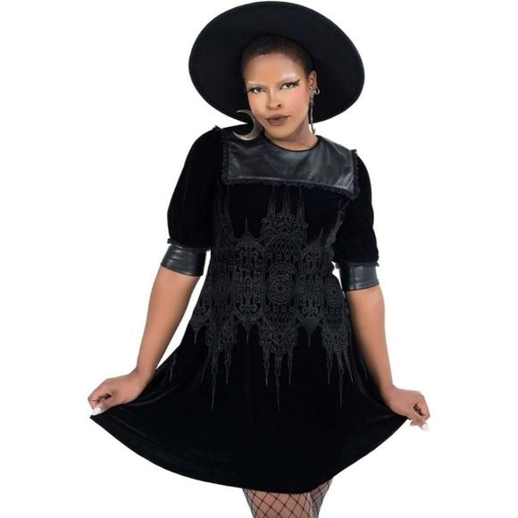 Akascic Aristocrat Dress | Gothic Black on Black Print - Killstar - Dresses