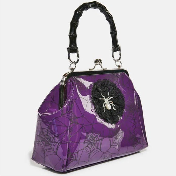 Killian Handbag / Crossbody | Purple With Black Spider Web Graphic - Lost Queen - Handbags / Coin Purses