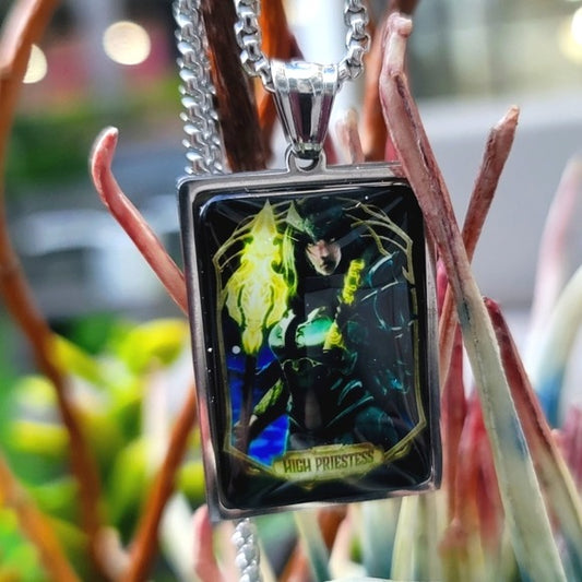 Tarot Card "High Priestess" | Fire Witch 23½" Stainless Steel Necklace - A Gothic Universe - Necklaces
