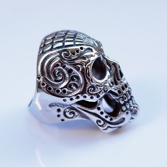 Sugar Skull Men's Biker Ring | Black Oxidized Stainless Steel - Sugar Skull - A Gothic Universe - Rings