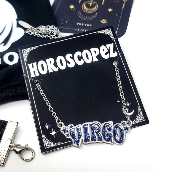 Virgo Zodiac | 2 Necklaces Pin Leather Bracelet  Foil Stickers Face Mask - A Gothic Universe - Necklaces