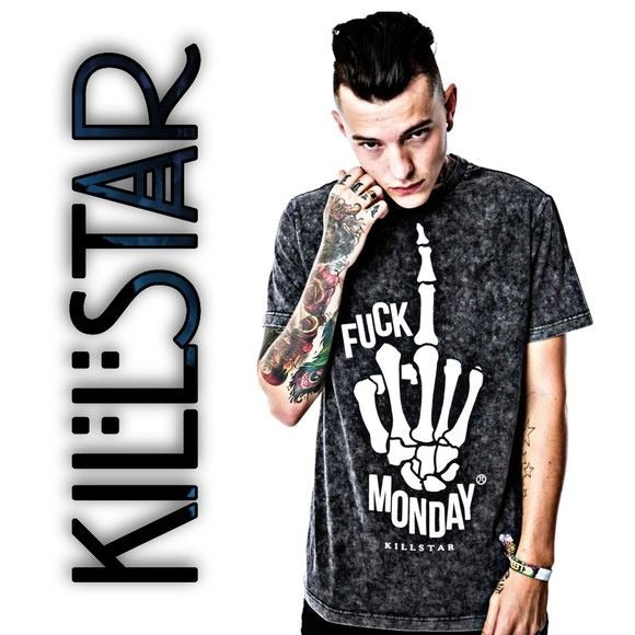 Marbled T-Shirt | RARE Tee F*ck Monday Tie Dye Black & Grey - Killstar - Shirts