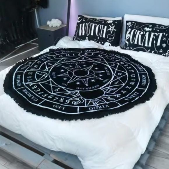 Stellar Round Blanket | Black Lush Soft Fabric Contrast Graphics - Killstar - 