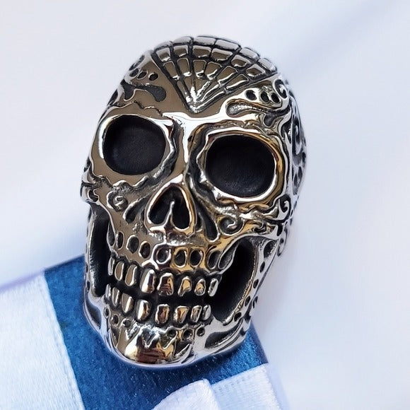 Sugar Skull Men's Biker Ring | Black Oxidized Stainless Steel - Sugar Skull - A Gothic Universe - Rings