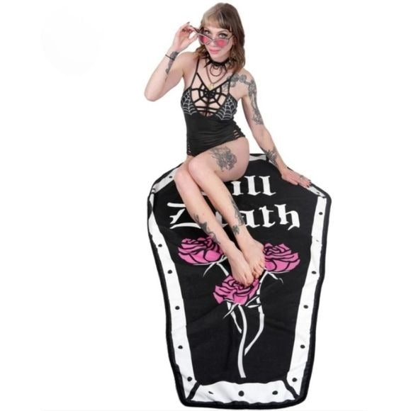 Till Death Coffin Shaped Beach Towel | Soft Microfiber - Too Fast - Beach Towels