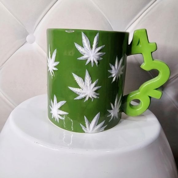 Large Coffee Mug | Porcelain 420 Green | Hand Painted Bud Leaf - A Gothic Universe - Mugs