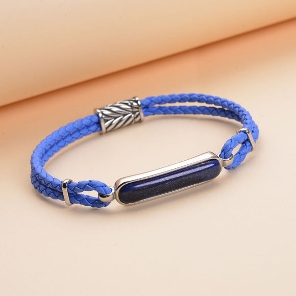 Lapis Lazuli Bracelet | Genuine Braided Leather Magnetic Clasp Stainless - A Gothic Universe - Bracelets