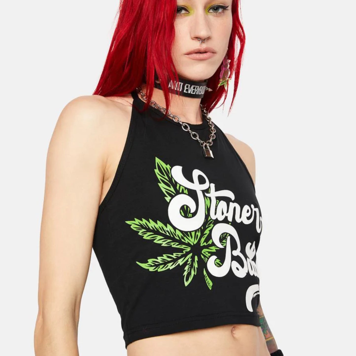 Smokin Black Crop Top | Stoner Babe Graphic Halter Neckline Sleeveless - Too Fast - Shirts