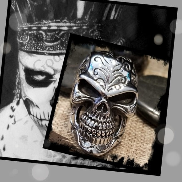 Evil King Men's Biker Ring |  Black Oxidized Stainless Steel - Evil King Theme - A Gothic Universe - Rings