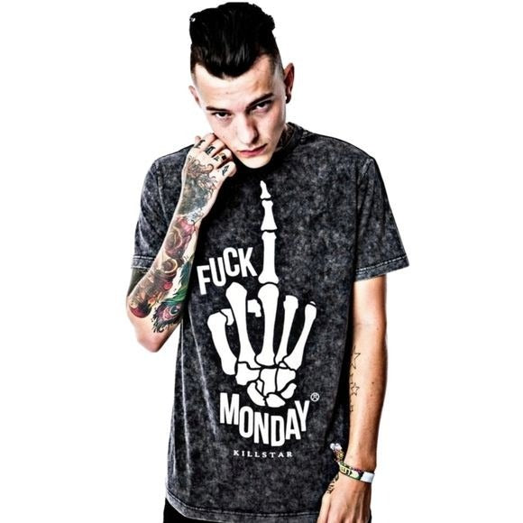 Marbled T-Shirt | RARE Tee F*ck Monday Tie Dye Black & Grey - Killstar - Shirts