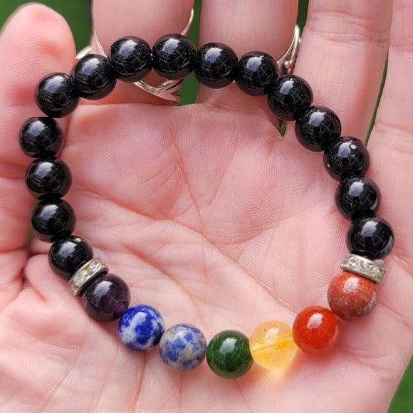 Black Tourmaline Chakra Gemstone Bracelet | Clearing Your Energy Field - A Gothic Universe - Bracelets