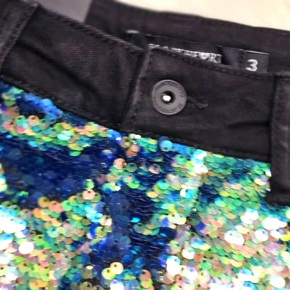 Jean Shorts | Flip Sequin Covered Front Black Back Low Rise Raw Hem 3 - Blackheart - Shorts