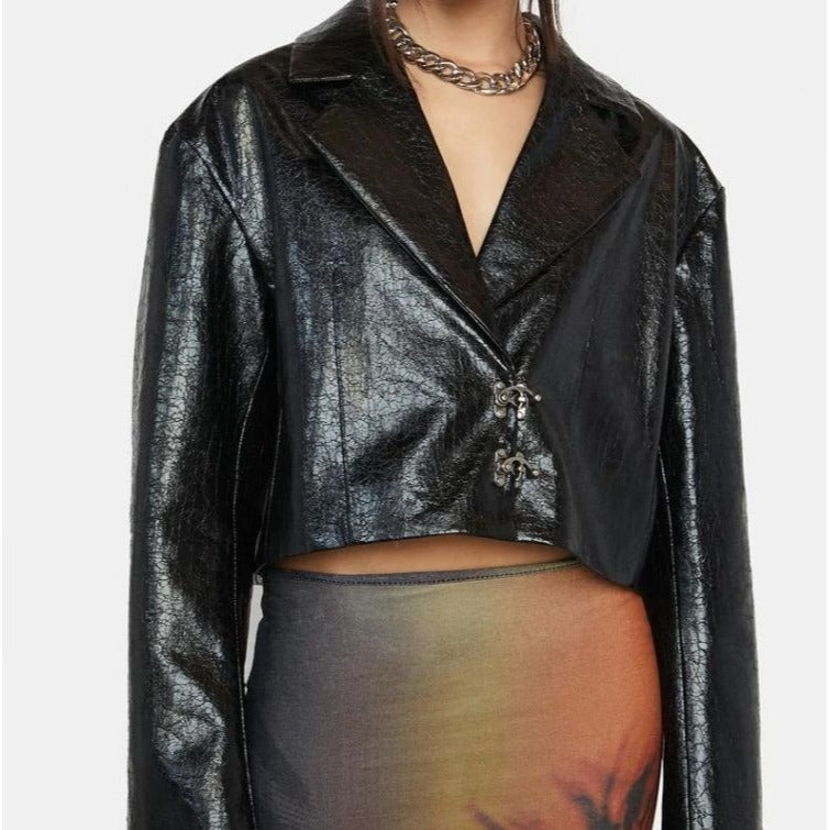 BADEE Faded ECO Leather Crop Jacket Black - BADEE - Jackets