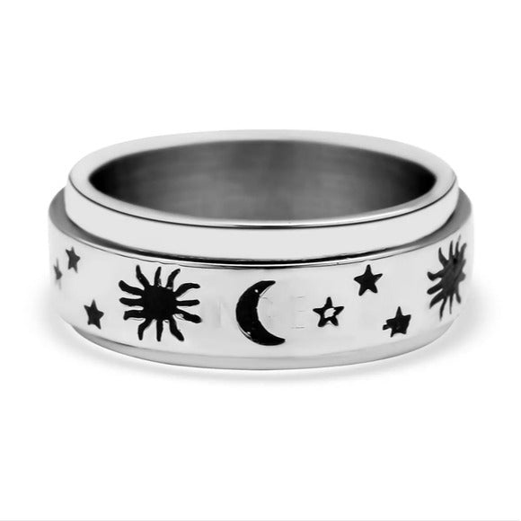 Celestial Spinner Band Ring | Stainless Steel Anxiety Mental Health Ring - A Gothic Universe - Rings