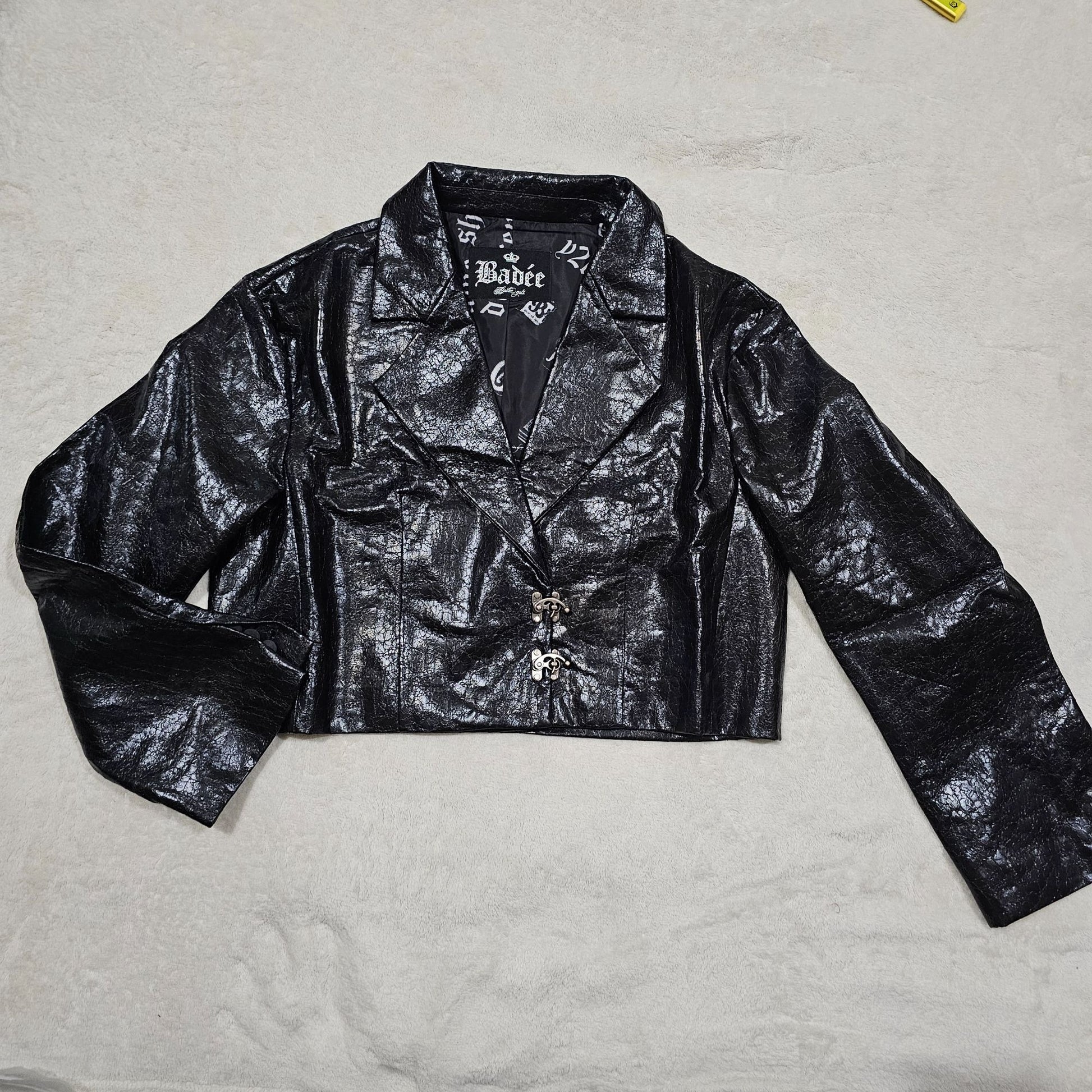 BADEE Faded ECO Leather Crop Jacket Black - BADEE - Jackets