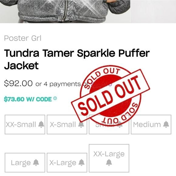 Tundra Tamer Sparkle Puffer Jacket | Silver Side Pockets High Neck - Poster Grl - Jackets