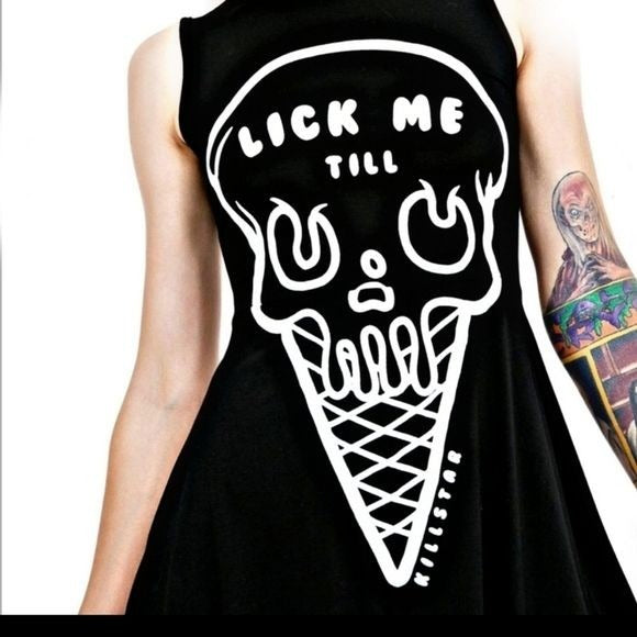 Day or Night Dress | iScream | Skater Dress Gothic Black Soft Jersey Fabric - Killstar - Dresses