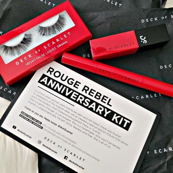 Rouge Rebel Anniversary Kit | Vegan Lashes, Shadow Stick & Red Lipstick - Deck Of Scarlet - Makeup