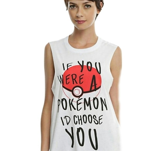 Pokémon  Long Tank | "I'd Choose You" | Red & White Muscle Top - Hot Topic - Tops