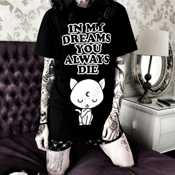 Screen Print Tee | Dreams You Die | Unisex Gothic Black T-Shirt - Killstar - Tops