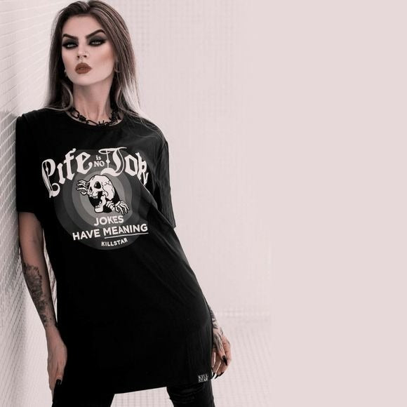 Life Is No Joke T-Shirt | Black Super Soft Cotton Jersey-Fabric - Killstar - T-Shirt