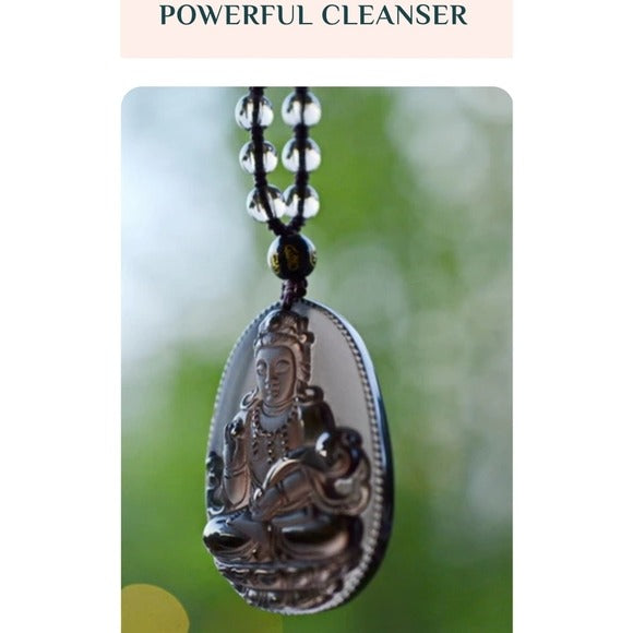 Natural Ice Obsidian Guanyin Crystal Necklace | Powerful Cleanser Very Powerful - Mindful Souls - Necklaces