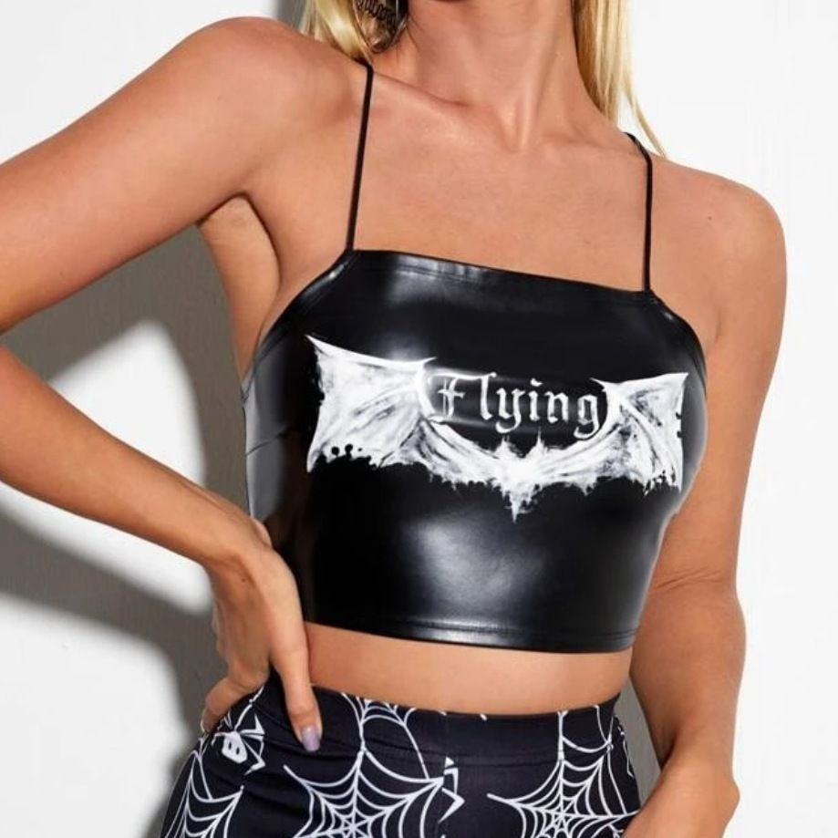 Black Vegan Leather "Flying" Adjustable Lace-Up Crop Top