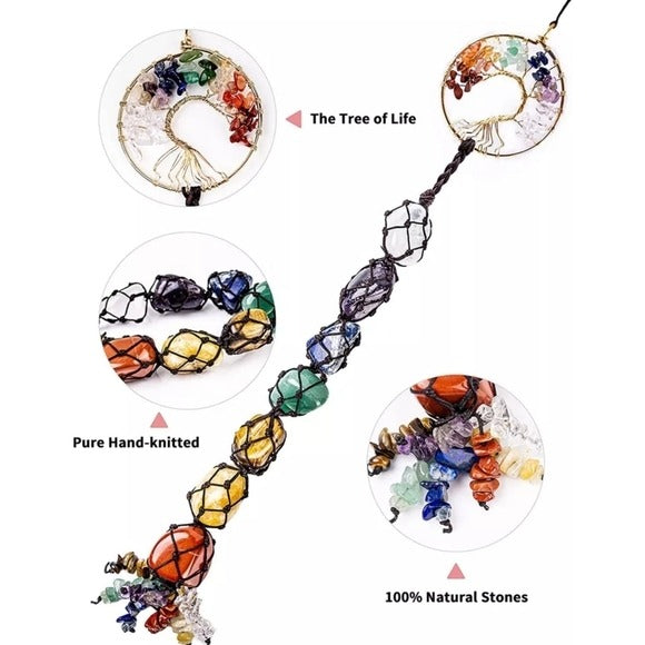Crystals Window Decor | Tree Of Life Chakra Tumble Stones - A Gothic Universe - Sun Catcher
