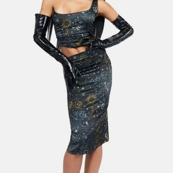 Guide My Life Constellation Print Skirt Set | Corset One Shoulder Top - HOROSCOPEZ - 