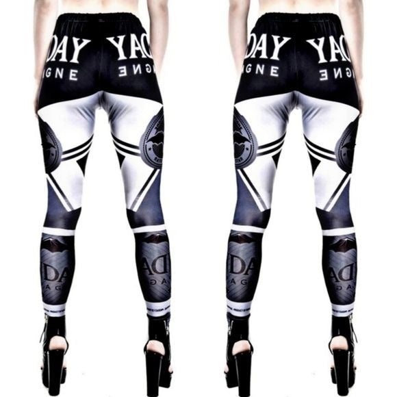 Form-Fitting Leggings | Monday Champagne | Gothic Black White Silver - Killstar - Leggings