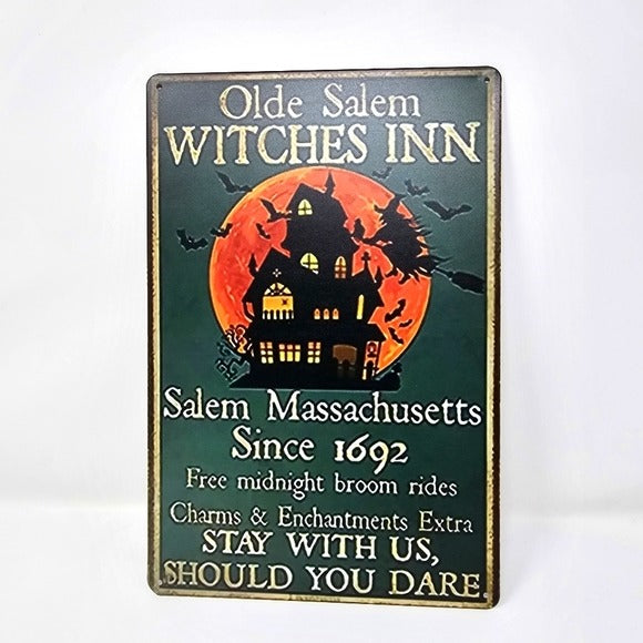 Vintage Metal Sign | Indoor/Outdoor | Olde Salem Witches Inn Orange Green - A Gothic Universe - Signs