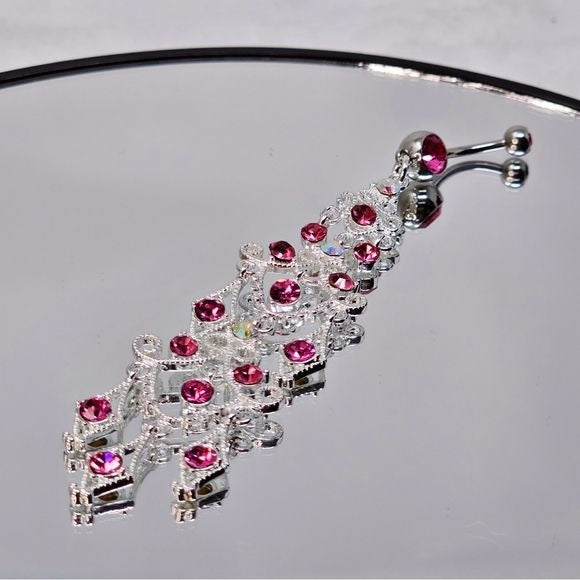 Body Jewelry |  Australian Crystals Dangle 925 Navel Ring - Painful Pleasures - Body Jewelry
