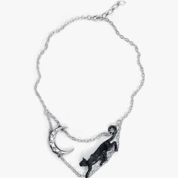 Minnaloushe Necklace | Black Cat Crescent Moon - Alchemy Gothic - Necklaces