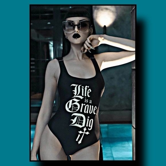 Strappy One-piece Swim Suit | Grave | Gothic Black Pentacle Strap Back Detail - Killstar - Swimwear