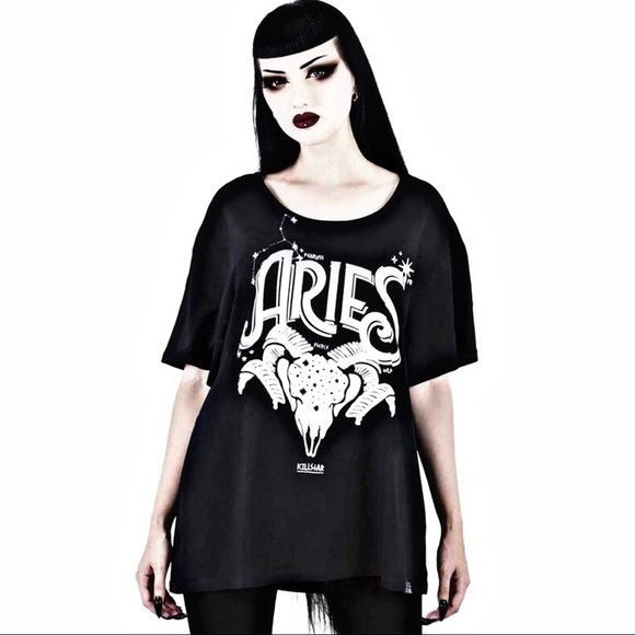 Aries Relaxed Top | Unisex Fit | Black Cotton One-Of-A-Kind Design Tee - Killstar - Shirts
