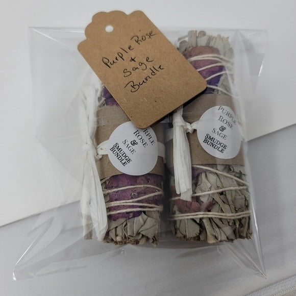 Purple Rose Sage | Smudge/Cleanse Yourself & Your Home Set of Two w/Sack - A Gothic Universe - Smudging Sets