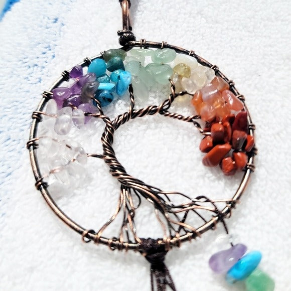 Crystal Tree Of Life Hanging Decor | Handmade Wire Wrap Copper - A Gothic Universe - Sun Catcher