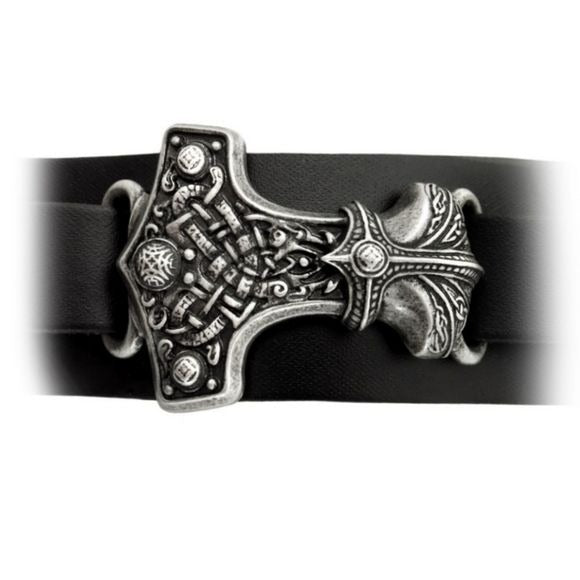 Thunderhammer Bracelet | Black Leather Vikings - Alchemy Metal-Wear - Bracelets