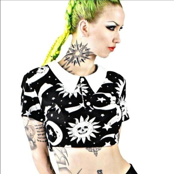 Collared Crop Top | Cozmic Death Goth Black DEAD STOCK Crop Top - Killstar - Shirts