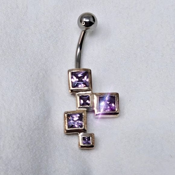 Body Jewelry | Amethyst Square Shaped Dangle 925 Navel Ring - Painful Pleasures - Body Jewelry