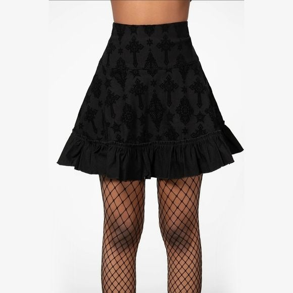 Amelie Flocked Mini Skirt | Black Ruffled Hidden Zipper - Killstar - Skirt