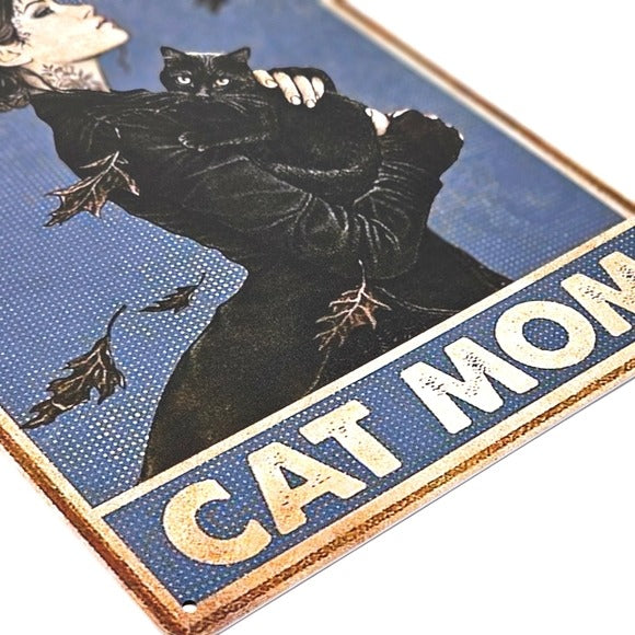 Vintage Metal Sign | Indoor/Outdoor | Cat Mom Gold, Blue, Black - A Gothic Universe - Signs