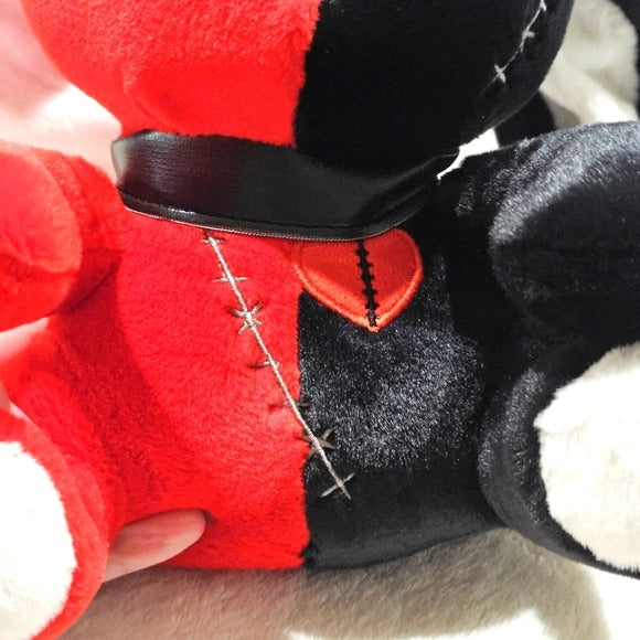 Gothic Bunny Plushie | Red & Black Color Block Punk Design 9" Tall - A Gothic Universe - Plushies