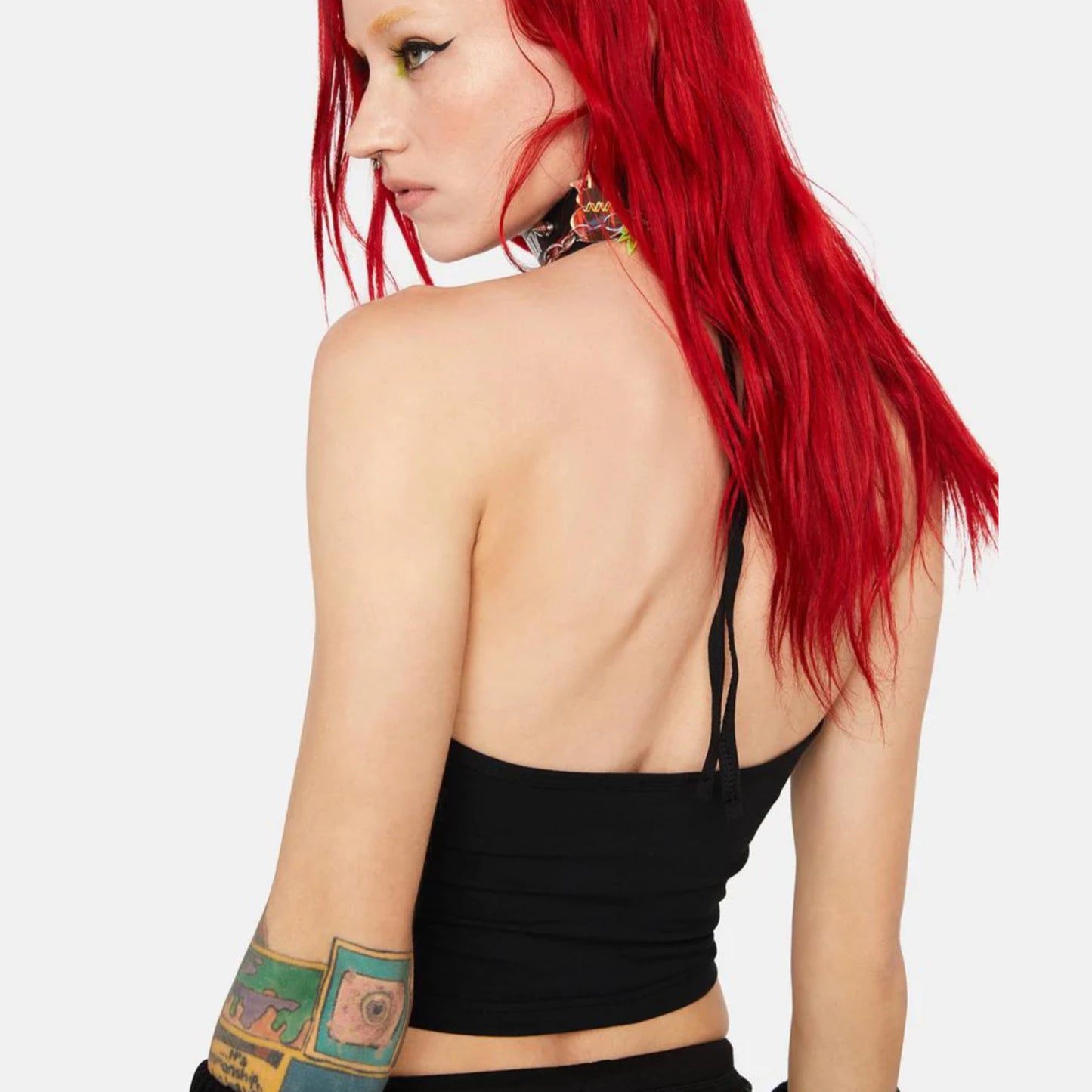 Smokin Black Crop Top | Stoner Babe Graphic Halter Neckline Sleeveless - Too Fast - Shirts