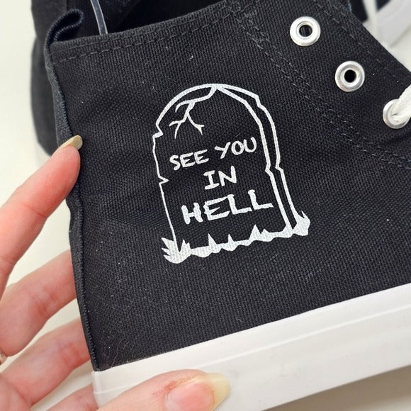 Men's Hi Top Sneakers | Black "See You in Hell" Graphic Canvas - Hot Topic - Shoes