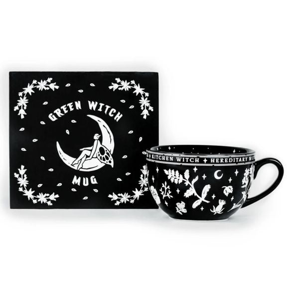 Green Witch Oversized Mug | Black Porcelain Gloss Finish 500ml - Rogue + Wolf - Mugs