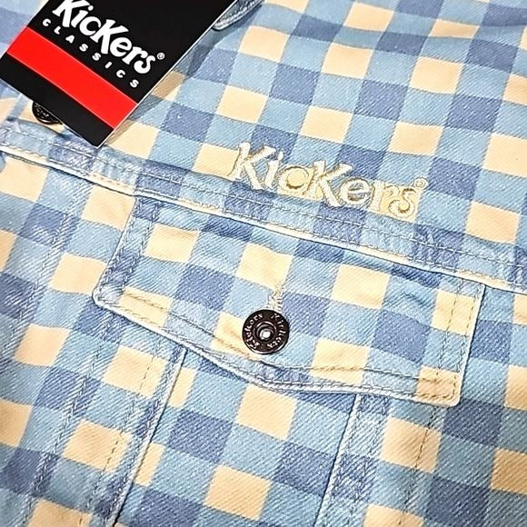 Kickers Women's Gingham Classic Denim Button Down Jacket in Blue Front Pockets - Kickers - Coats