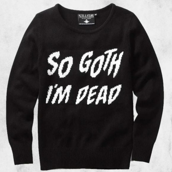 So Goth I'm Dead Knit Sweater | Black Cotton White Graphic - Killstar - Sweaters