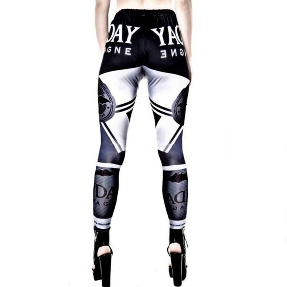 Form-Fitting Leggings | Monday Champagne | Gothic Black White Silver - Killstar - Leggings