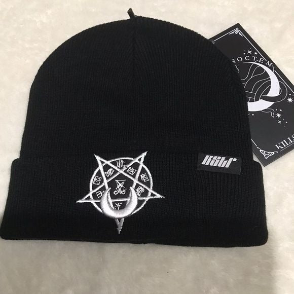 Unisex Black Beanie Hat with White Pentagram Goth Grunge - Killstar - Hats